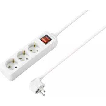 Sygonix SY-7042484 3 lizdų elektros skirstytuvas su apšviestu jungikliu, baltas, 1,5 m laidas, Schuko, 16A, 3680W