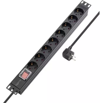 Sygonix SY-5799002 19 colių 8 vietų Schuko montuojamas į stelažą maitinimo juostinis laidas, 1U, juodas