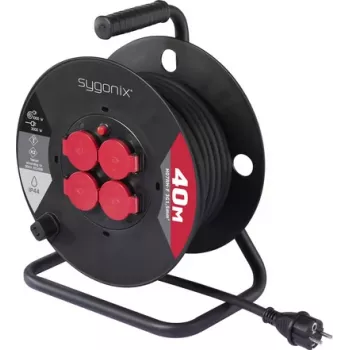 Sygonix SY-10236132 būgninis prailgintuvas 25 m H05VV-F 3G1.5, 4 Schuko lizdai, juodas