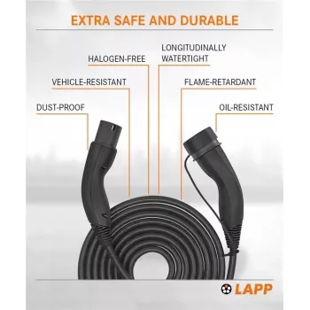 LAPP MOBILITY savaime susivyniojantis Type 2 EV įkrovimo kabelis, 22 kW, 3 m, juodas (75749)