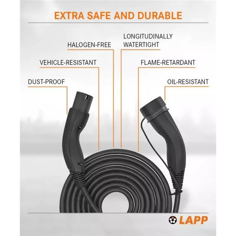 LAPP MOBILITY savaime susivyniojantis Type 2 EV įkrovimo kabelis, 22 kW, 3 m, juodas (75749)