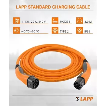 LAPP Type 2 elektromobilio įkrovimo kabelis 11 kW 3 m oranžinis 75743
