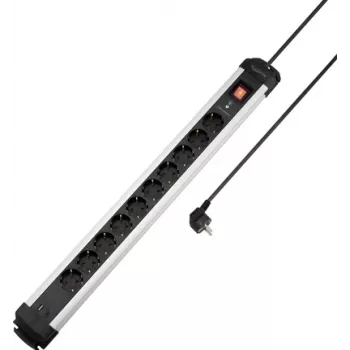 Sygonix SY-6807136 10 vietų elektros skirstytuvas su apsauga nuo viršįtampių, Schuko, 1,5 m laidas, juodas/sidabrinis