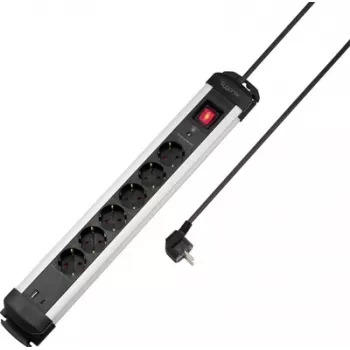 Sygonix SY-6807132 6 vietų apsaugos nuo viršįtampių elektros skirstytuvas, juodas/sidabrinis, 1,5 m laidas