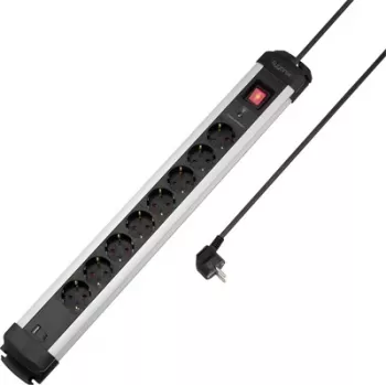 Sygonix SY-6807134 8 vietų apsaugos nuo viršįtampių elektros skirstytuvas, juodas/sidabrinis, 1,5 m laidas