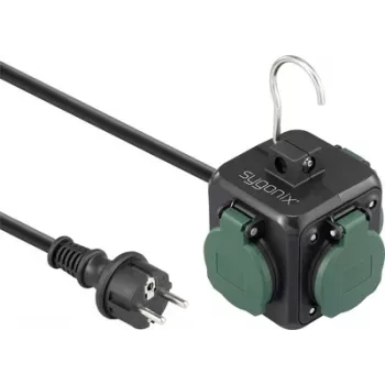 Sygonix SY-6903362 elektros prailgintuvas kubas su 4 kištukiniais lizdais ir 2 USB prievadais, juodas/žalias