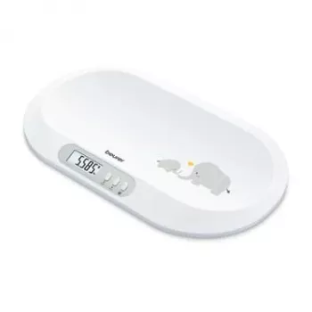 Beurer BY90 išmaniosios kūdikių svarstyklės su Bluetooth, 20 kg talpa, 5 g tikslumu, išlenktu svėrimo paviršiumi, LCD ekranu, baltos spalvos