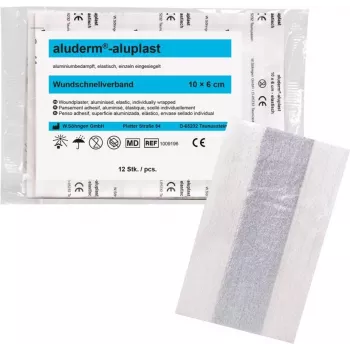 SÖHNGEN aluderm®-aluplast Elastinis pleistras su įklotu, 6 cm x 1 m, sterilus, atskirai supakuoti segmentai