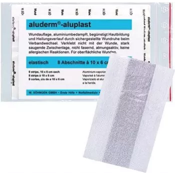 SÖHNGEN aluderm®-aluplast Elastinis pleistras su įklotu, 6 cm x 1 m, sterilus, atskirai supakuoti segmentai
