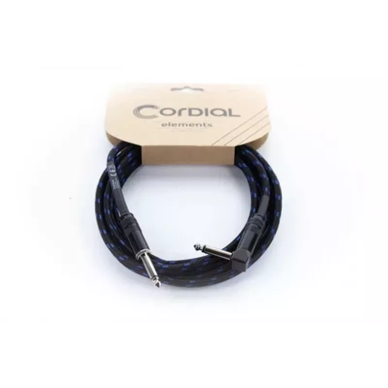 Cordial 14780 instrumentinis kabelis 3 m – 6,3 mm TS jack į 6,3 mm TS jack, juodas/mėlynas tekstilinis apvalkalas