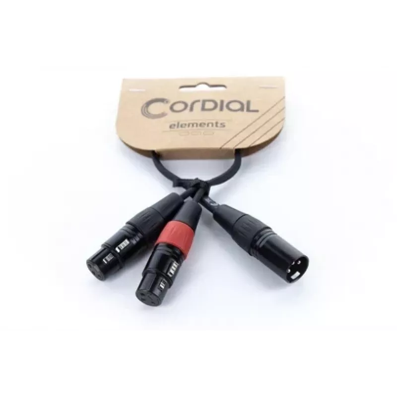Cordial EY 0.3 MFF XLR Y-adapterio kabelis - 1x XLR male į 2x XLR female, 0,3 m, juodas 14881