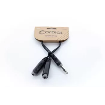 Cordial 14882 6,3 mm stereo jack Y-adapterio kabelis, 1x vyriškas į 2x moteriškus, 0,3 m, juodas PVC