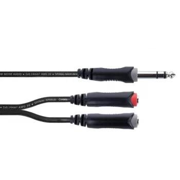 Cordial 14890 Audio Y-Adapter Cable 6,3mm stereo jack plug to 2x 6,3mm mono jack socket 0,30m juodas PVC dvigubas kabelis