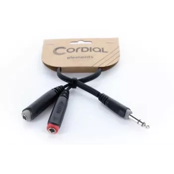 Cordial 14890 Audio Y-Adapter Cable 6,3mm stereo jack plug to 2x 6,3mm mono jack socket 0,30m juodas PVC dvigubas kabelis
