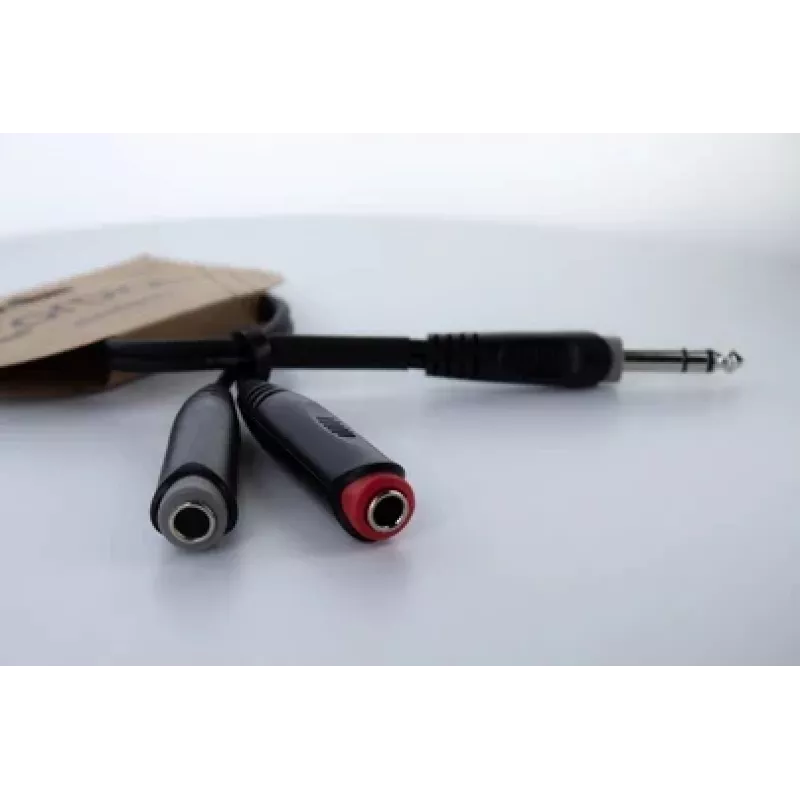 Cordial 14890 Audio Y-Adapter Cable 6,3mm stereo jack plug to 2x 6,3mm mono jack socket 0,30m juodas PVC dvigubas kabelis