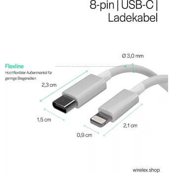 Flexline USB-C į Lightning PD įkrovimo kabelis 2m baltas FL31-13053