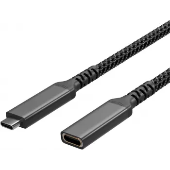 S CONN Flexline USB-C prailginimo kabelis, USB-C tėvas į USB-C motinėlę, USB 3.2 Gen 2, 100W PD, 4K@60Hz, tekstilinis pintas, 1,5m, juodas FL31-74006