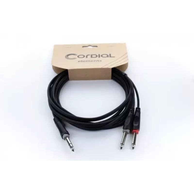 Cordial 14876 Audio Y-Adapter Cable 6,3mm Stereo Jack to 2x 6,3mm Mono Jack 1m Black