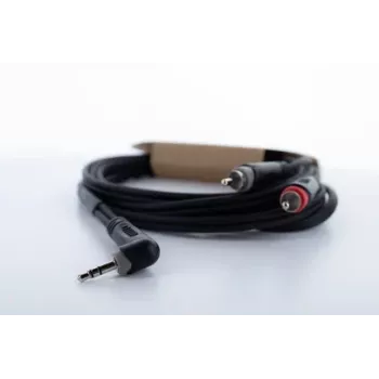 Cordial 14858 3,5 mm stereo jack – 2x RCA phono garso Y-adapterio kabelis, 1 m, juodas PVC dvigubas kabelis