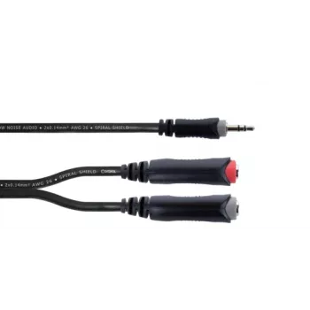 Cordial 14892 Audio Y-Adapter Cable, 3.5mm Stereo Plug to Dual 6.3mm Mono Sockets, 0.3m, Black PVC
