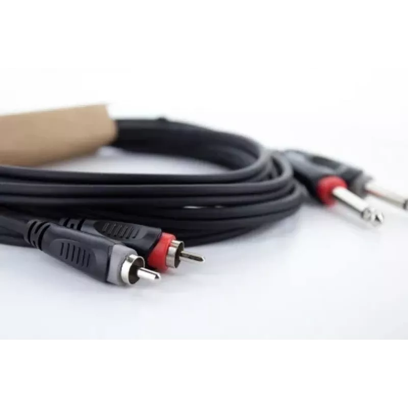 Cordial 14841 garso jungties kabelis 2x 6,3 mm Jack TS mono į 2x RCA male 3 m juodas PVC dvigubas kabelis