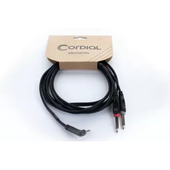 Cordial 14866 Audio Y-Adapter Cable 3.5mm Stereo to Dual 6.3mm Mono 1m Black