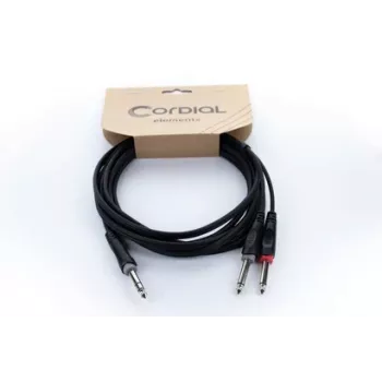 Cordial 14877 Audio Y-Adapter Cable 6,3 mm Stereo Jack Male to 2x 6,3 mm Mono Jack Male 1,5 m Black PVC Twin Cable