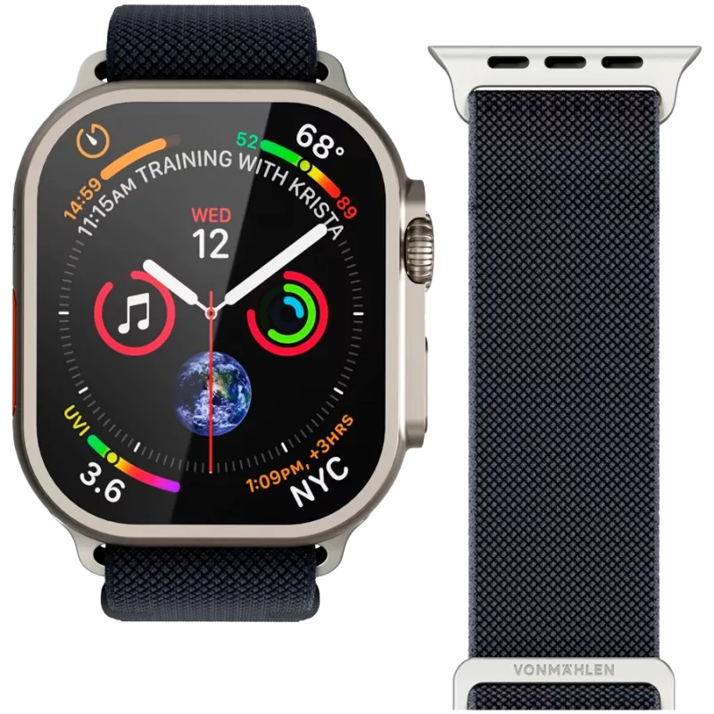 VONMÄHLEN Classic Nylon Loop išmaniojo laikrodžio apyrankė Apple Watch 44/45/46/49mm, tamsiai mėlyna, vieno dydžio