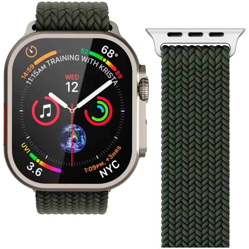 VONMÄHLEN Woven Loop apyrankė Apple Watch 44/45/46/49mm, alyvuogių spalvos