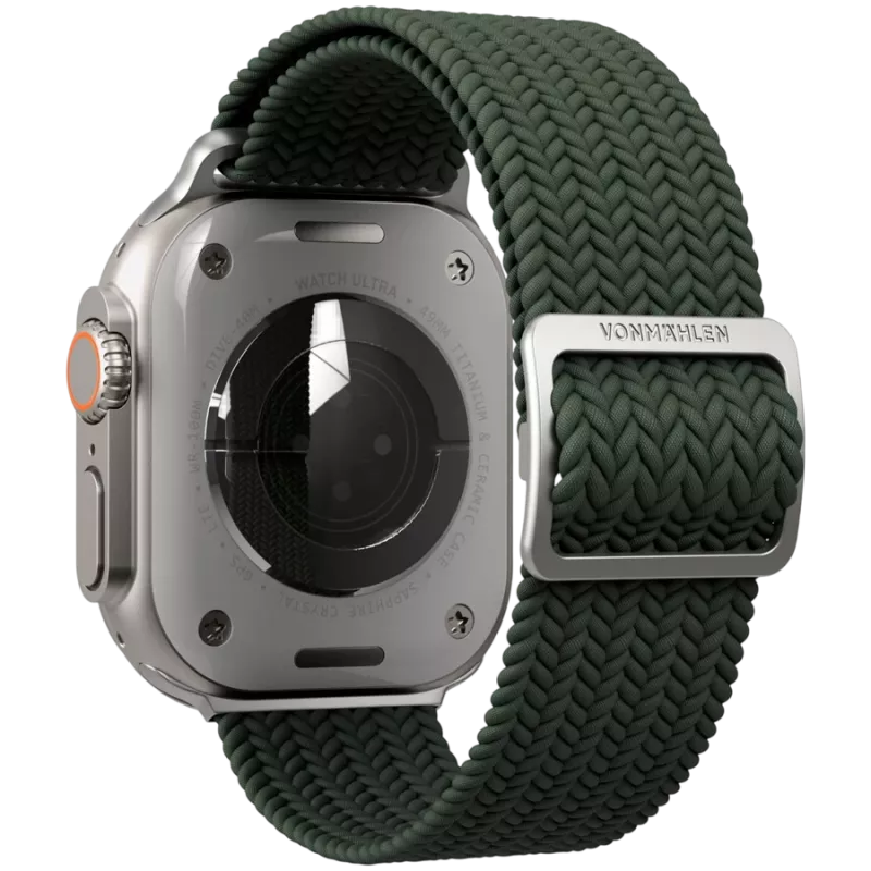 VONMÄHLEN Woven Loop apyrankė Apple Watch 44/45/46/49mm, alyvuogių spalvos