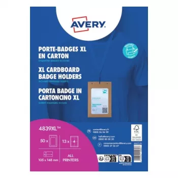 Avery 4839XL vardinių kortelių laikiklių rinkinys su kaklo dirželiu, A6, 105 x 148 mm, 50 rinkinių, mėlyni kaklo dirželiai