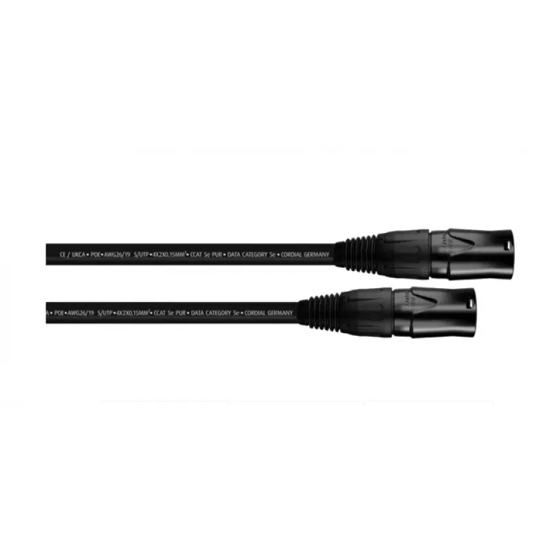Cordial 15558 CAT 5e S/UTP RJ45 komutacinis kabelis, 2 m, juodas PUR apvalkalas