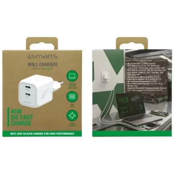 4smarts PDPlug SiC Dual 45W 2C baltas sieninis įkroviklis