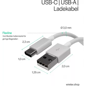 FLEXLINE FL31-13043 USB-A į USB-C įkrovimo ir duomenų perdavimo kabelis, 2.0, ABS, baltas, 2m