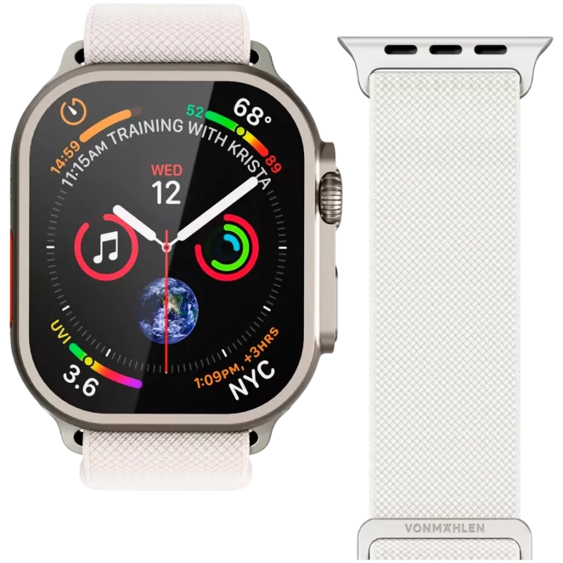 VONMÄHLEN Classic Nylon Loop apyrankė Apple Watch 40/41/42mm, kreminės spalvos