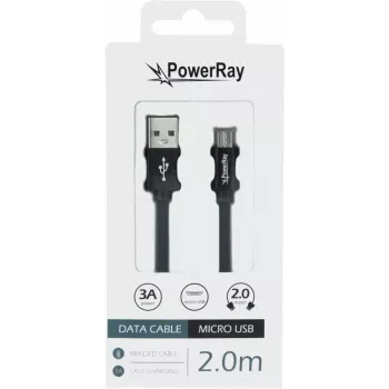 PowerRay USB į Micro USB duomenų kabelis 2,0 m pintas juodas PR-DCUM200TBK