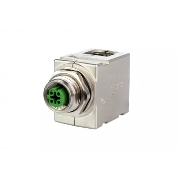 METZ MWN911A115 M12 A-Coded 4-Pole Sensor/Actuator Flush-Mount Connector, Panel Feed-Through, Male to Female, IP67