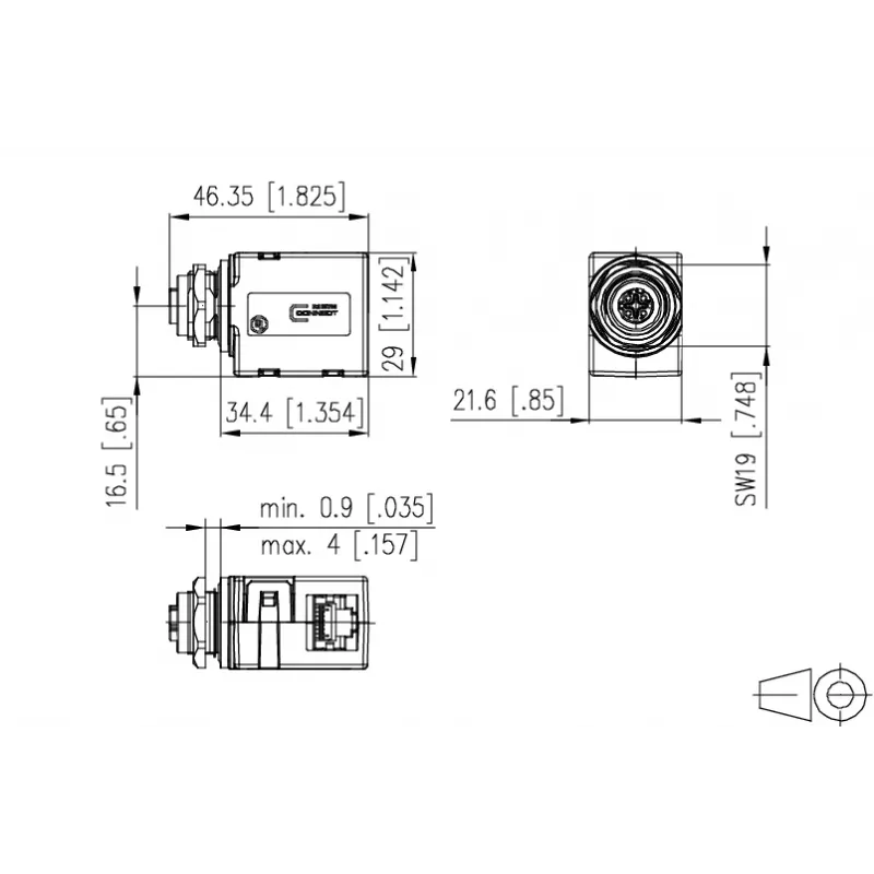 METZ MWN911A115 M12 A-Coded 4-Pole Sensor/Actuator Flush-Mount Connector, Panel Feed-Through, Male to Female, IP67