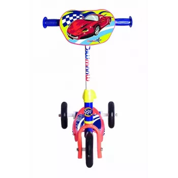 MUUWMI AU 506 KiddyScooter Racing 3 ratukų paspirtukas vaikams nuo 3 metų, mėlynos/raudonos spalvos, LED apšvietimo priekiniai ratukai, reguliuojamas vairas 58-68 cm, maks. 20 kg