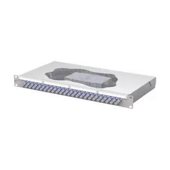 METZ CONNECT 24 prievadų SC-Duplex OS2 vienmodis optinis sujungimo pach panelis, 1U 19 inch stovo montavimas, šviesiai pilkas 150459E224-E