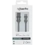 PowerRay PR-DCUL200TGY MFi sertifikuotas USB-A į Lightning pynimo kabelis, 2 m, tekstilės pilkas