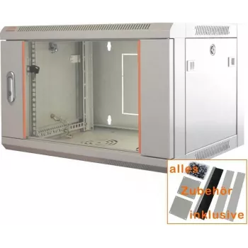 IT-BUDGET 19 inch Tinklo spintelė SWA - 4U - 570 x 350 mm - Stiklinės durelės - Nuimami šonai - Montavimas ant sienos ir ant grindų - Priedų rinkinys - Šviesiai pilka (90ITB19WS4635GG)
