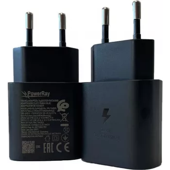 PowerRay PR-TA800EBE 18W USB-C PD sieninis įkroviklis, EU 2-pin, juodas, didmeninė pakuotė