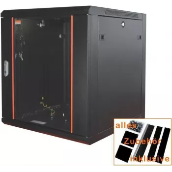 IT-BUDGET 19 inch Tinklo spintelė SWA - 15U - 570x600 mm - Stiklinės durelės - Nuimami šonai - Sieninis/grindinis montavimas - Priedų rinkinys - Juoda (90ITB19WS1566GS)