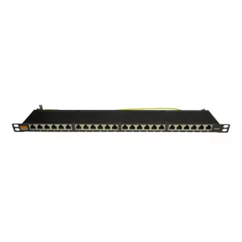 IT-BUDGET 19 inch itin plonas pach panelis, 0,5U, pilnai ekranuotas, Cat.6A, 24 prievadai, PoE++, juodas (90ITBPP6A05S)