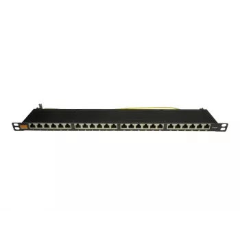 IT-BUDGET 19 inch itin plonas pach panelis, 0,5U, pilnai ekranuotas, Cat.6A, 24 prievadai, PoE++, juodas (90ITBPP6A05S)