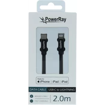 PowerRay USB-C į Lightning MFi pintas kabelis 2m juodas PR-DCCL200TBK