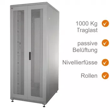 IT-BUDGET 19 inch serverinė spinta SRK - 42U - WxD 800x1000 mm - perforuotos dvigubos priekinės ir galinės durelės - kabelių kanalai - surinkta - šviesiai pilka (99ITB19SRK42810DTGNM)