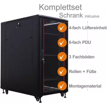 IT-BUDGET 19 inch Tinklo spintos SRK pilnas komplektas 27U 600x600 mm stiklinės/plieninės durys juoda 99ITB19SRK2766GSM