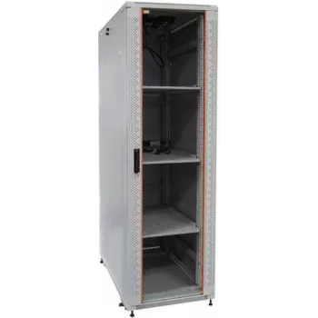 IT-BUDGET 19 colio serverinė spinta SRK komplektas, 42U, 600x1000 mm, stiklo/plieno durelės, 4 aktyvūs ventiliatoriai, PDU, lentynos, surinkta, šviesiai pilka 99ITB19SRK42610GGM